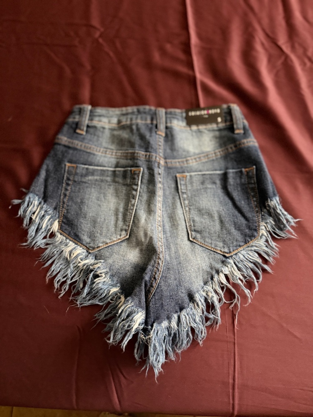 Fashion Nova Dark Blue Distressed Frayed Denim Shorts - Picture 6 of 6